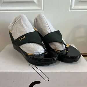 Coach Platform Wedge Shoes, Black, Green & Gold Sise7.5
